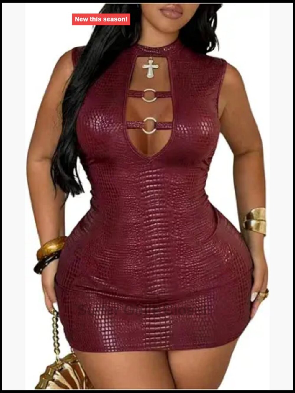 Plus Size Faux Leather Cut Out Mock Neck Bodycon Mini Dress